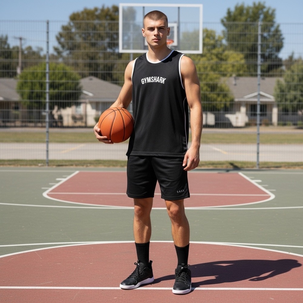 Gymshark Mens Mesh Basketball Jersey Black White A2A2T XL EUC